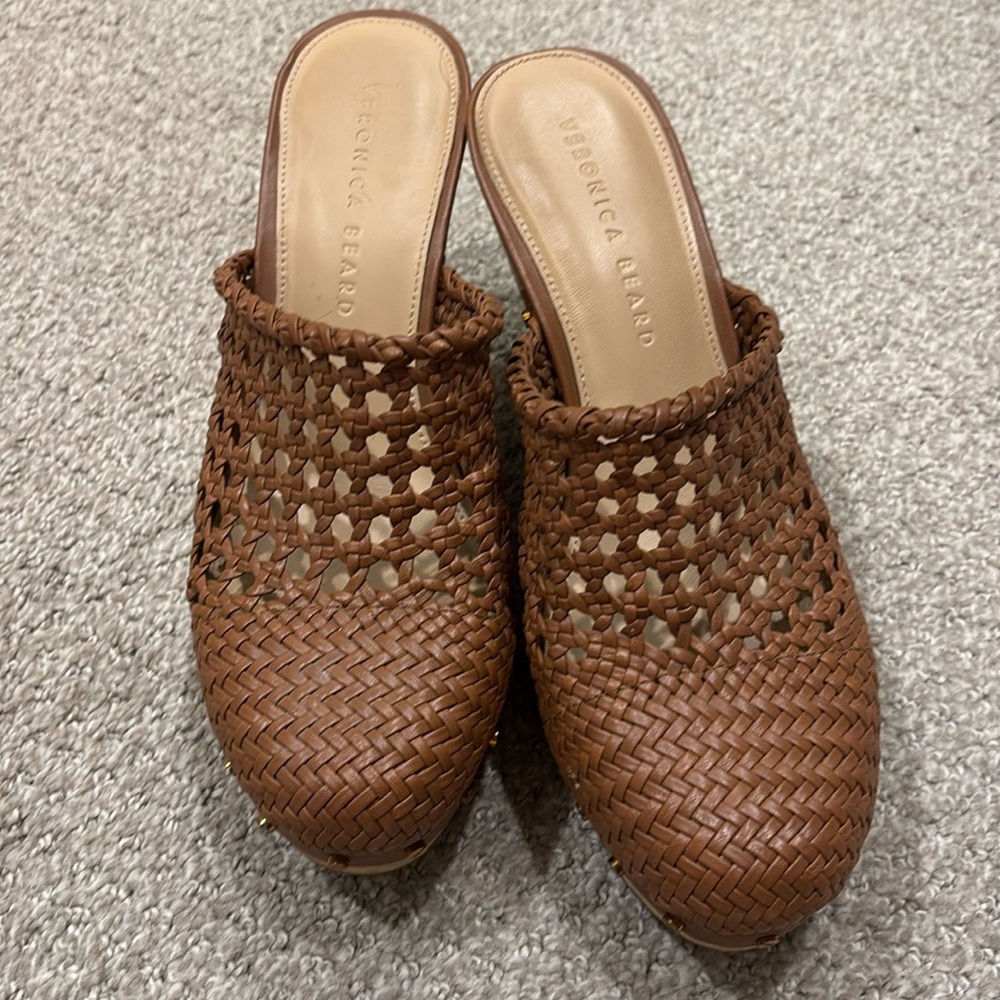 NEW Veronica Beard Hardie Woven Leather Clogs Hazelwood Brown 8 Boho Earthy
